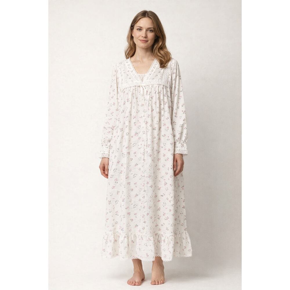 Vintage Deadstock Willow Creek Floral Lace Trim Nightgown Prairie Cottagecore LG